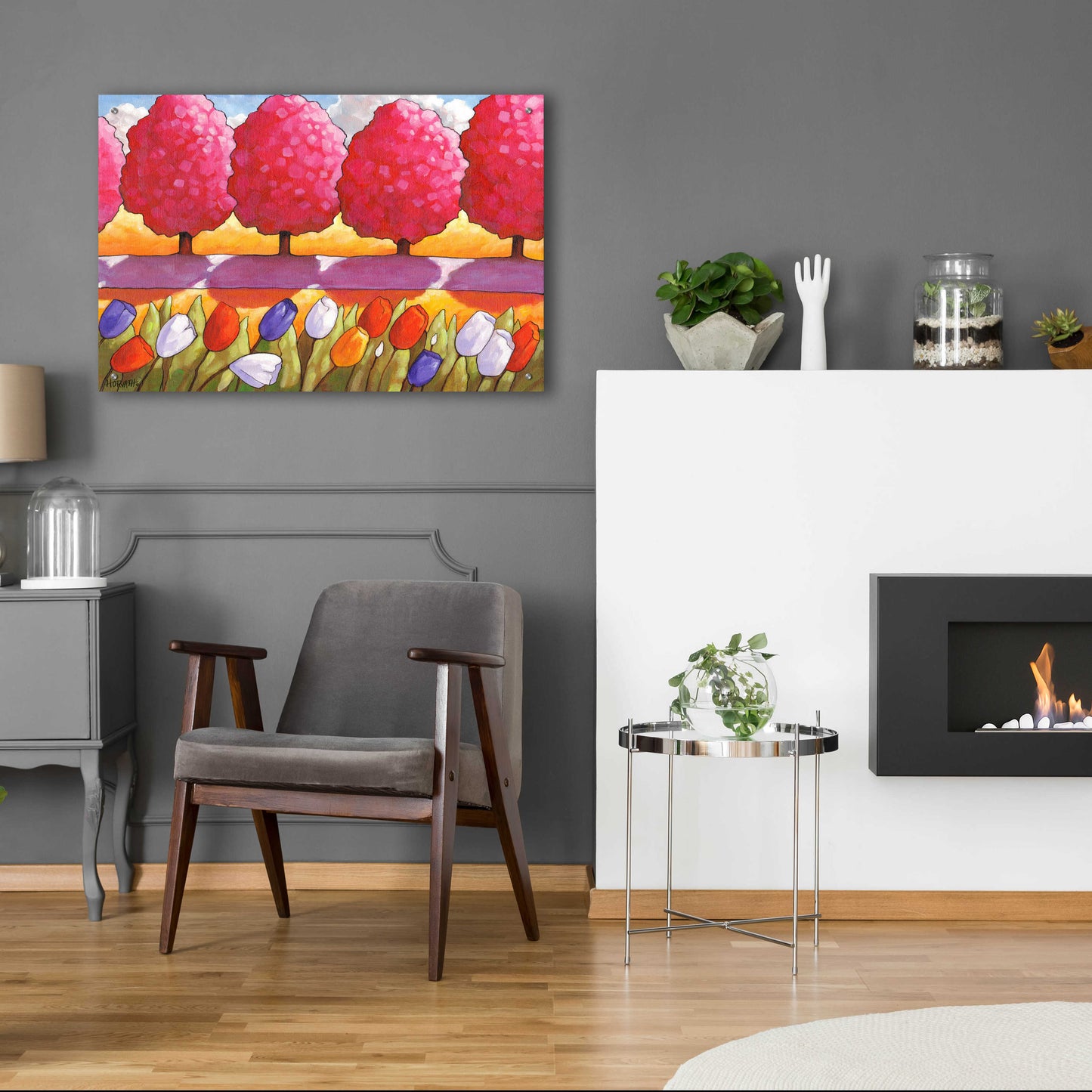 Epic Art 'Pink Trees Path & Tulips' by Cathy Horvath-Buchanan, Acrylic Glass Wall Art,36x24