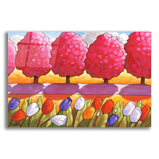 Epic Art 'Pink Trees Path & Tulips' by Cathy Horvath-Buchanan, Acrylic Glass Wall Art