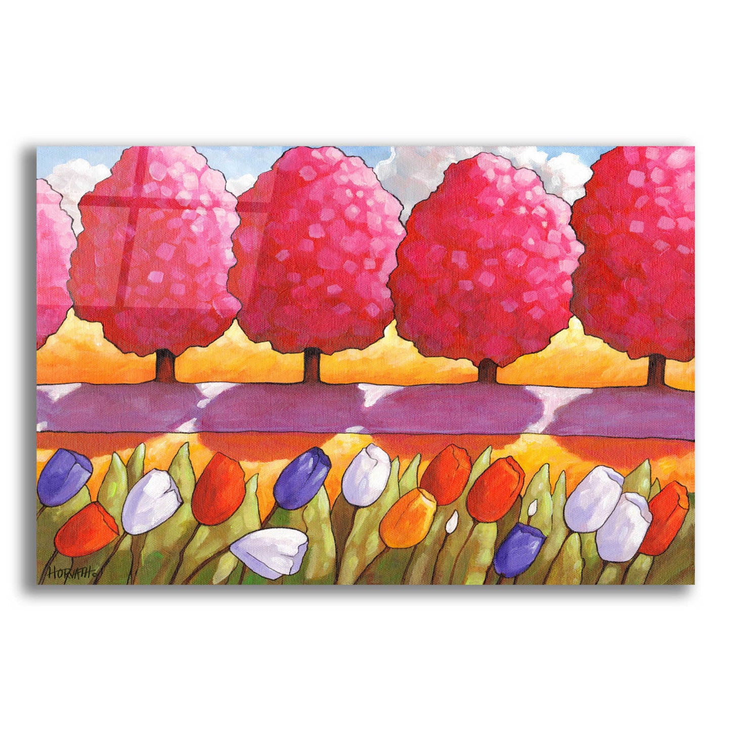 Epic Art 'Pink Trees Path & Tulips' by Cathy Horvath-Buchanan, Acrylic Glass Wall Art