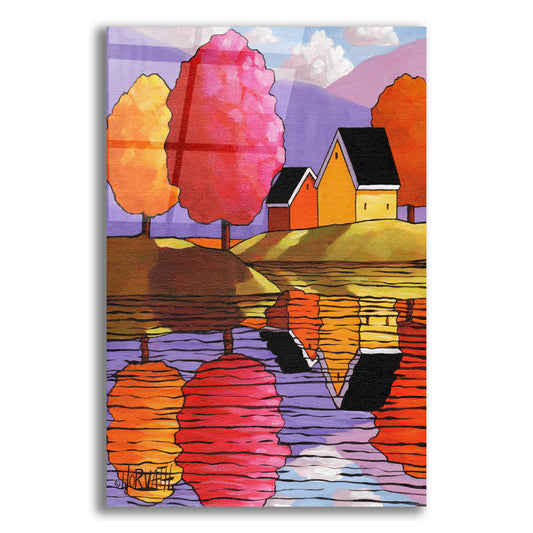 Epic Art 'Purple Mountains Colorful Trees & Cottages' by Cathy Horvath-Buchanan, Acrylic Glass Wall Art