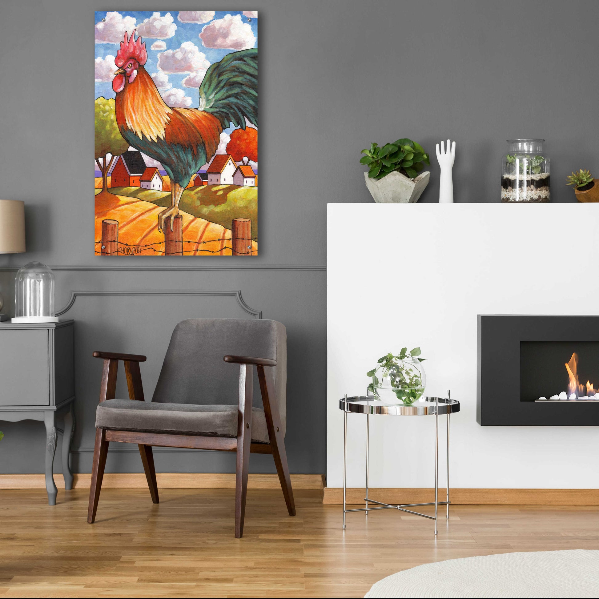 Epic Art 'Rooster Country' by Cathy Horvath-Buchanan, Acrylic Glass Wall Art,24x36