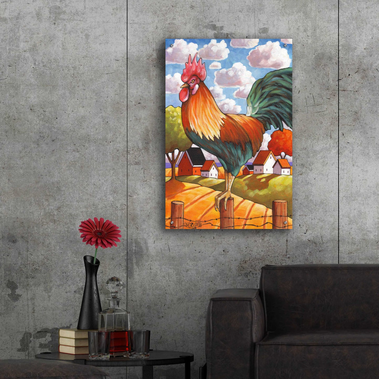 Epic Art 'Rooster Country' by Cathy Horvath-Buchanan, Acrylic Glass Wall Art,24x36