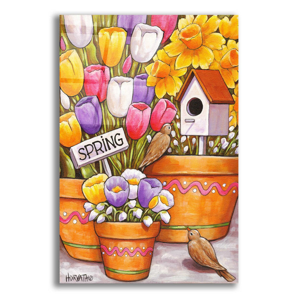 Spring Birds Flowers by Cathy Horvath acrylic glass wall art