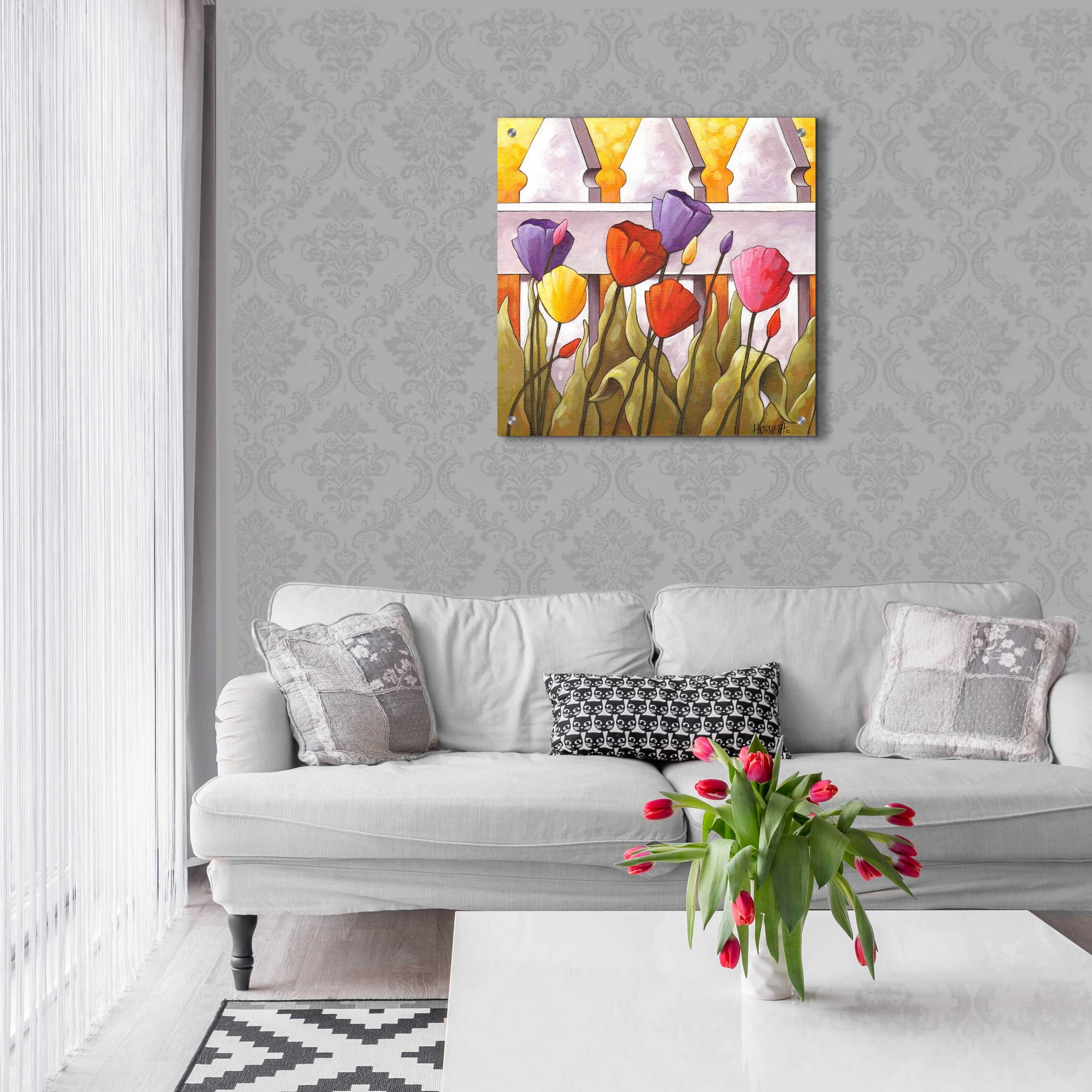 Epic Art 'Flower Fence 2' by Cathy Horvath-Buchanan, Acrylic Glass Wall Art,24x24