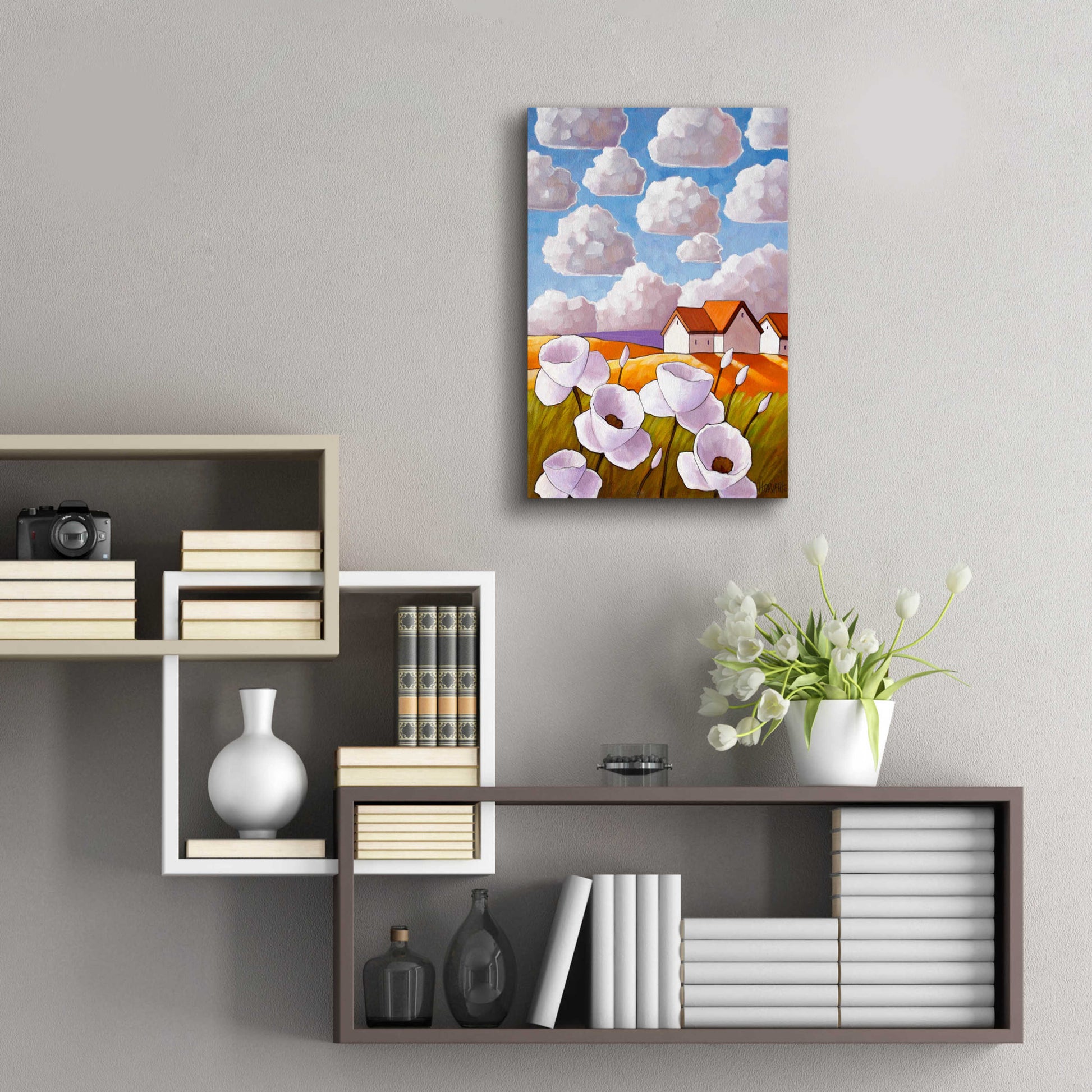 Epic Art 'Flowers & Clouds' by Cathy Horvath-Buchanan, Acrylic Glass Wall Art,16x24