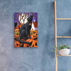 Epic Art 'Moon Cat & Pumpkins' by Cathy Horvath-Buchanan, Acrylic Glass Wall Art,16x24