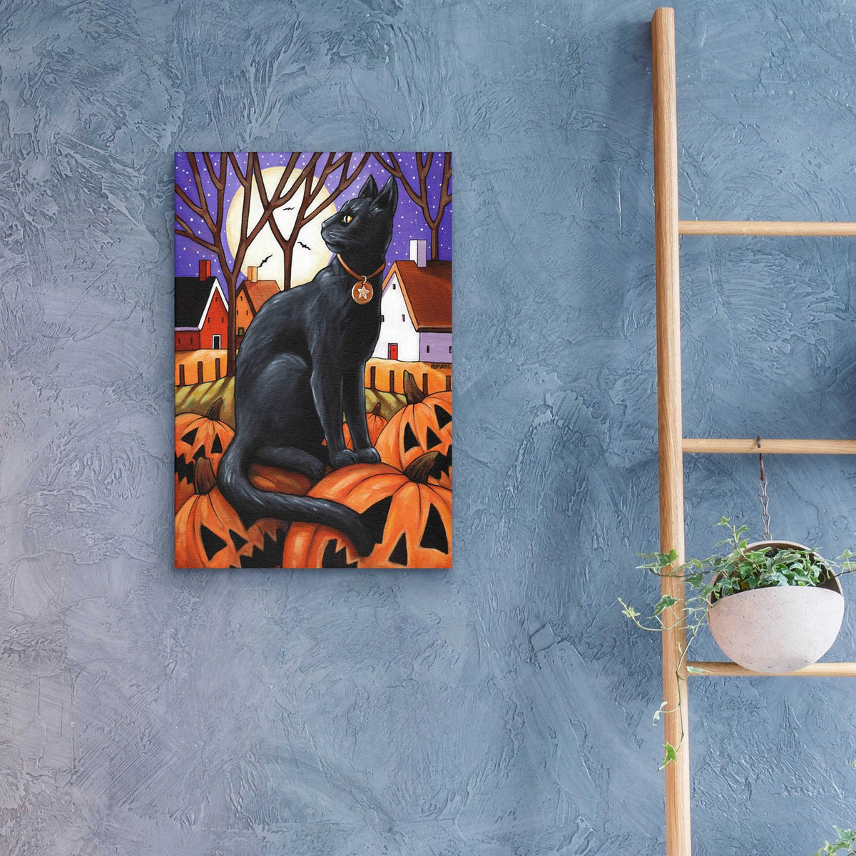 Epic Art 'Moon Cat & Pumpkins' by Cathy Horvath-Buchanan, Acrylic Glass Wall Art,16x24
