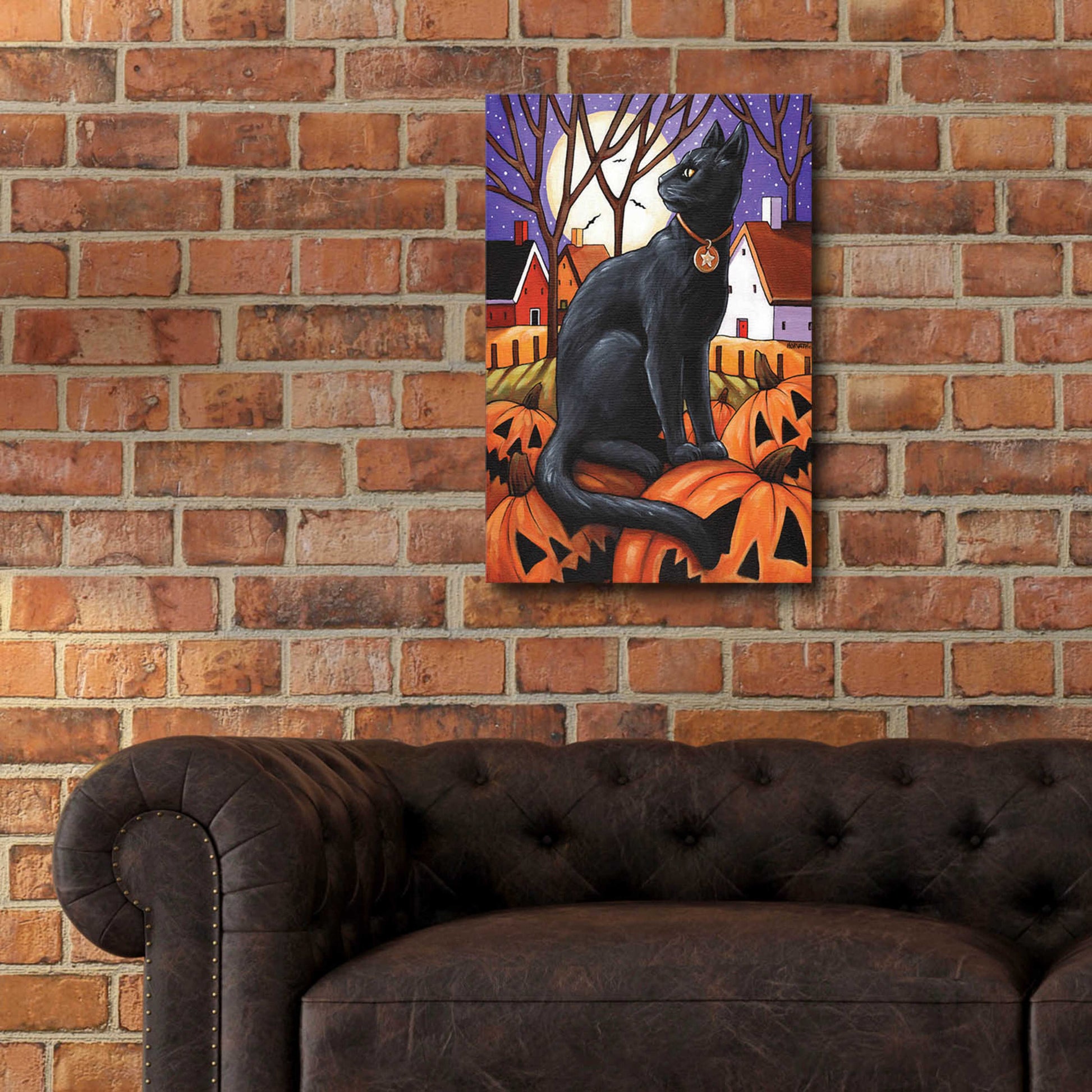 Epic Art 'Moon Cat & Pumpkins' by Cathy Horvath-Buchanan, Acrylic Glass Wall Art,16x24