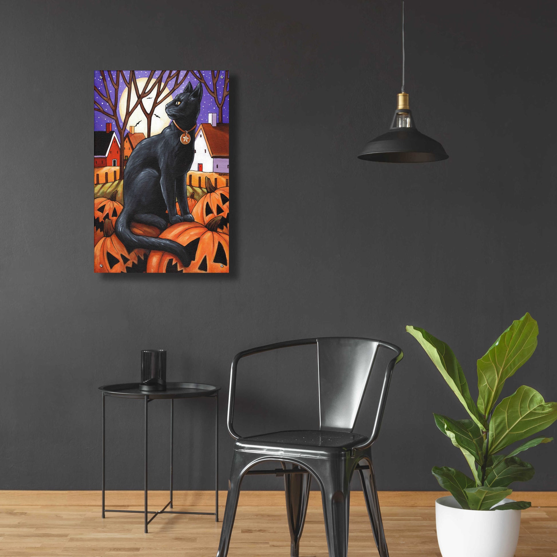 Epic Art 'Moon Cat & Pumpkins' by Cathy Horvath-Buchanan, Acrylic Glass Wall Art,24x36