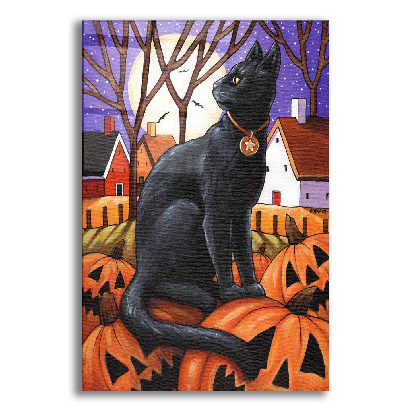 Epic Art 'Moon Cat & Pumpkins' by Cathy Horvath-Buchanan, Acrylic Glass Wall Art