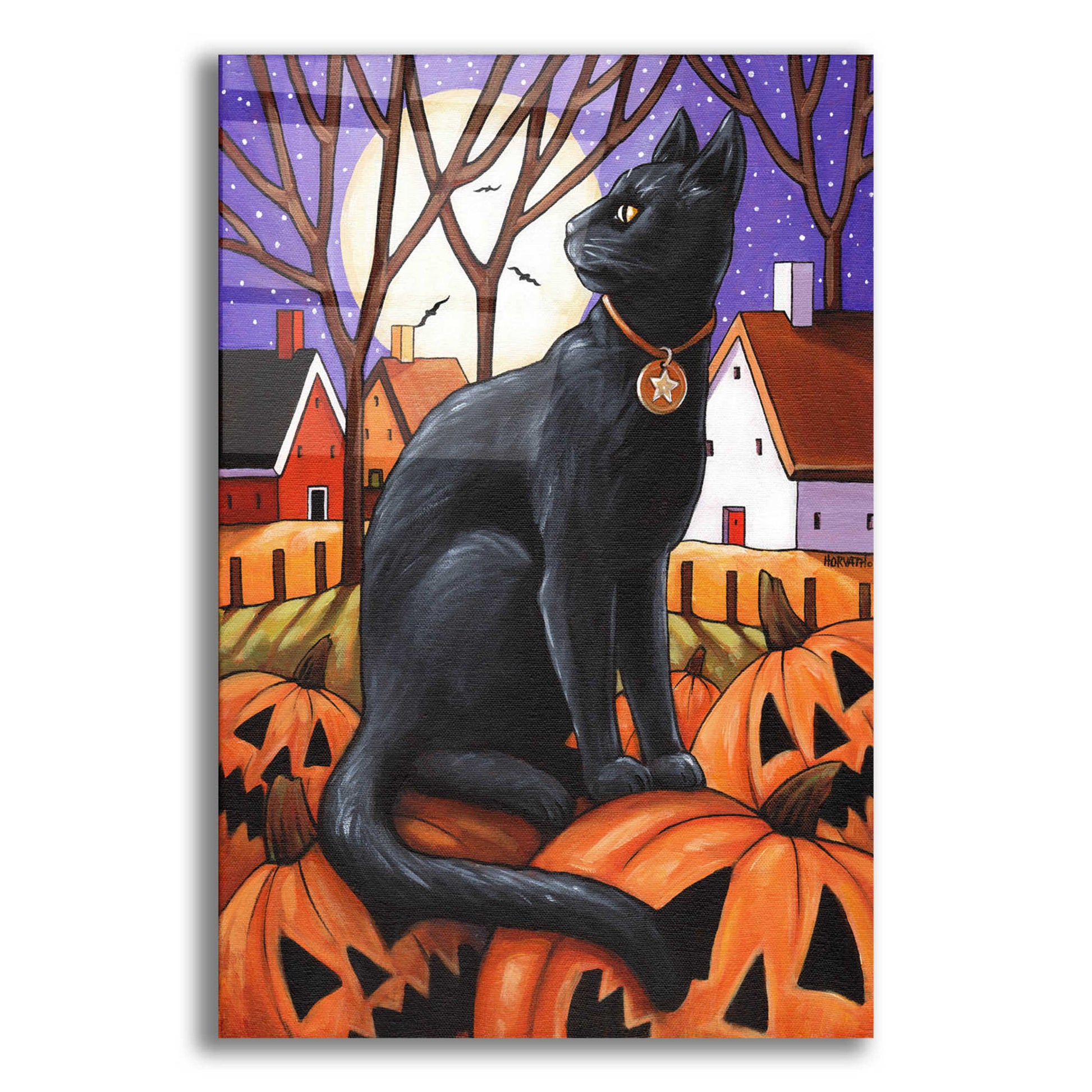 Epic Art 'Moon Cat & Pumpkins' by Cathy Horvath-Buchanan, Acrylic Glass Wall Art