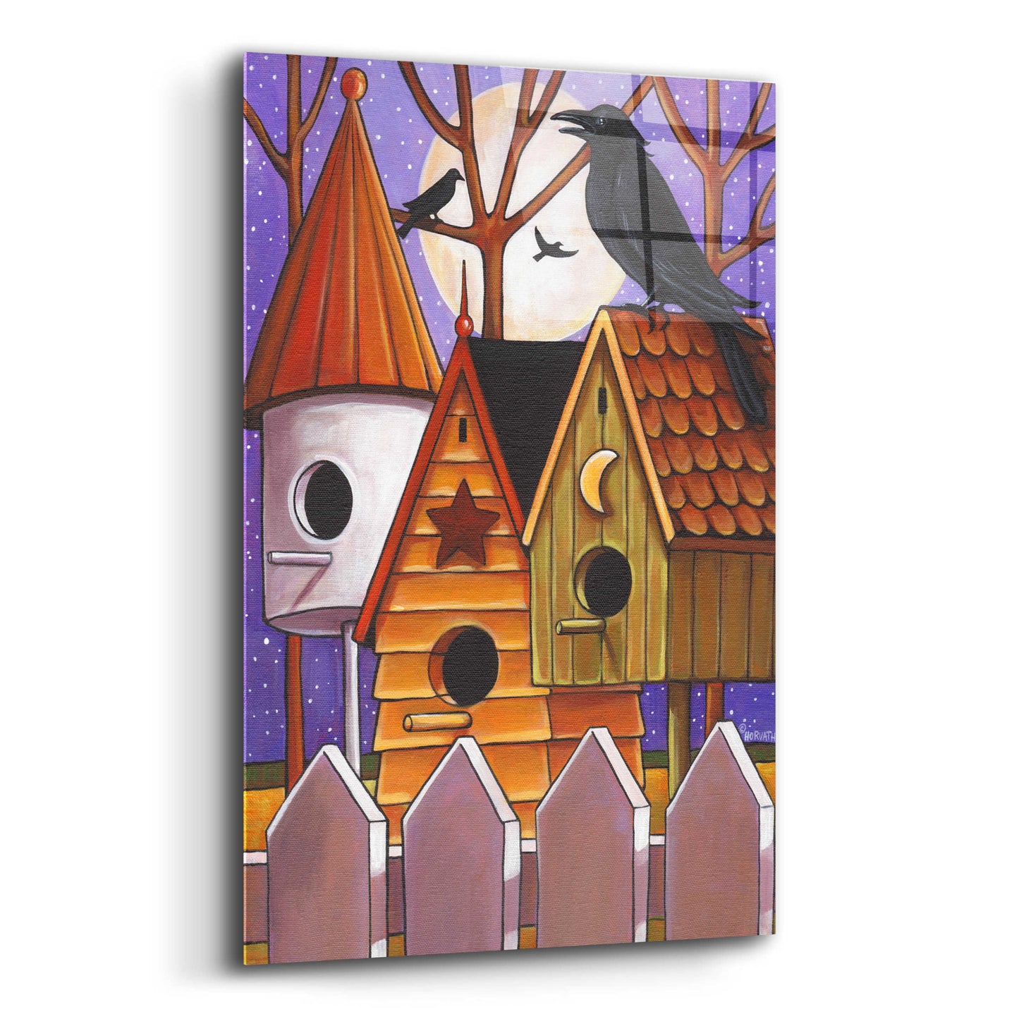 Epic Art 'Moon Crows Houses' by Cathy Horvath-Buchanan, Acrylic Glass Wall Art,12x16