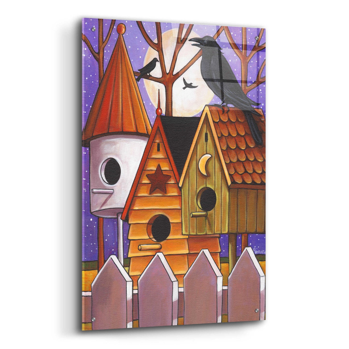 Epic Art 'Moon Crows Houses' by Cathy Horvath-Buchanan, Acrylic Glass Wall Art,24x36