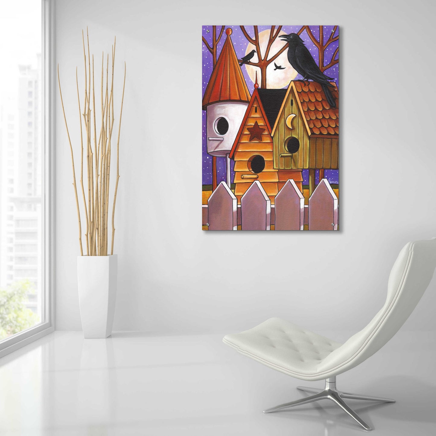 Epic Art 'Moon Crows Houses' by Cathy Horvath-Buchanan, Acrylic Glass Wall Art,24x36