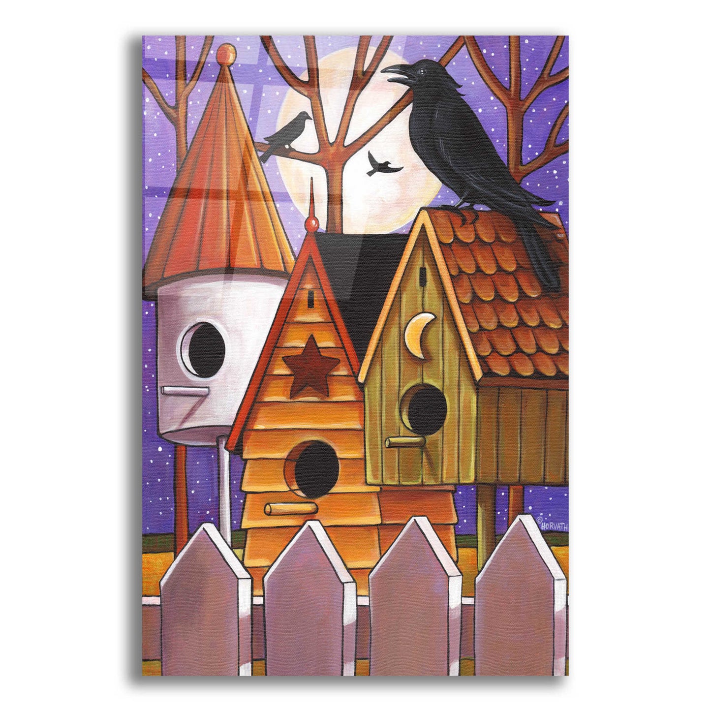 Epic Art 'Moon Crows Houses' by Cathy Horvath-Buchanan, Acrylic Glass Wall Art