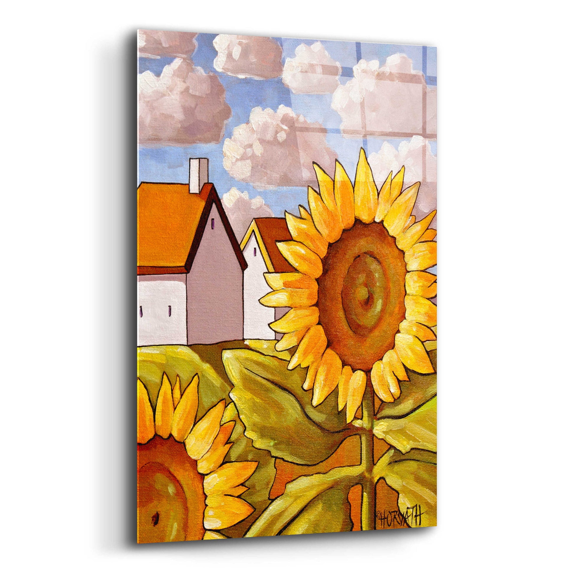 Epic Art 'Sunflower & Cottages Scenic View' by Cathy Horvath-Buchanan, Acrylic Glass Wall Art,12x16