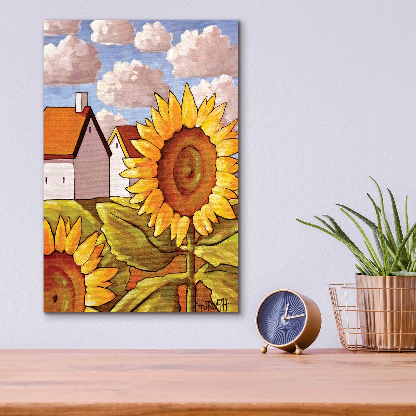 Epic Art 'Sunflower & Cottages Scenic View' by Cathy Horvath-Buchanan, Acrylic Glass Wall Art,12x16