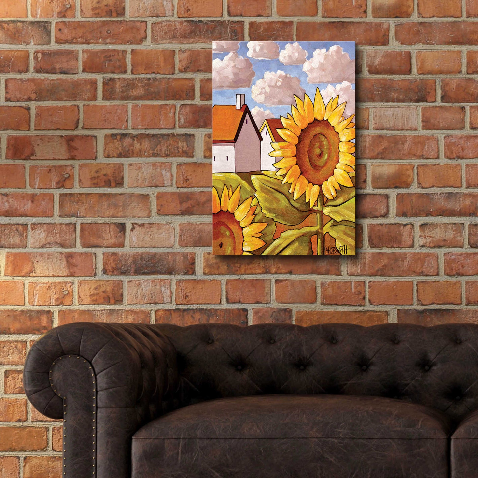 Epic Art 'Sunflower & Cottages Scenic View' by Cathy Horvath-Buchanan, Acrylic Glass Wall Art,16x24