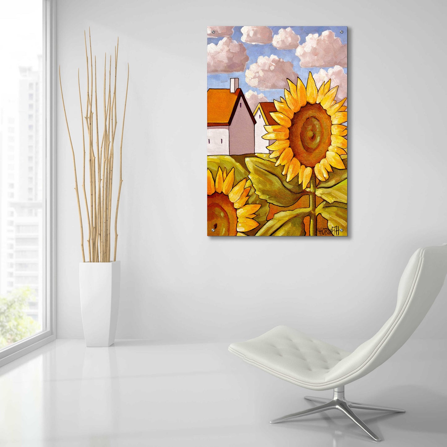 Epic Art 'Sunflower & Cottages Scenic View' by Cathy Horvath-Buchanan, Acrylic Glass Wall Art,24x36