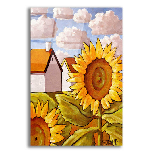 Epic Art 'Sunflower & Cottages Scenic View' by Cathy Horvath-Buchanan, Acrylic Glass Wall Art