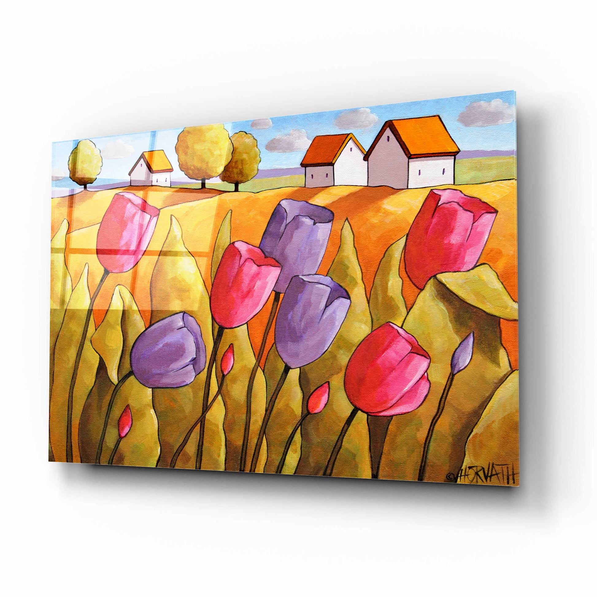 Epic Art 'Tulips Landscape Yellow' by Cathy Horvath-Buchanan, Acrylic Glass Wall Art,16x12