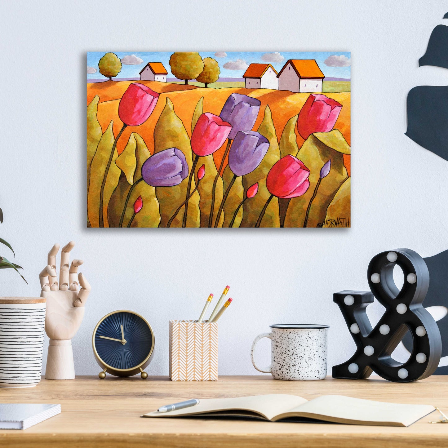 Epic Art 'Tulips Landscape Yellow' by Cathy Horvath-Buchanan, Acrylic Glass Wall Art,16x12