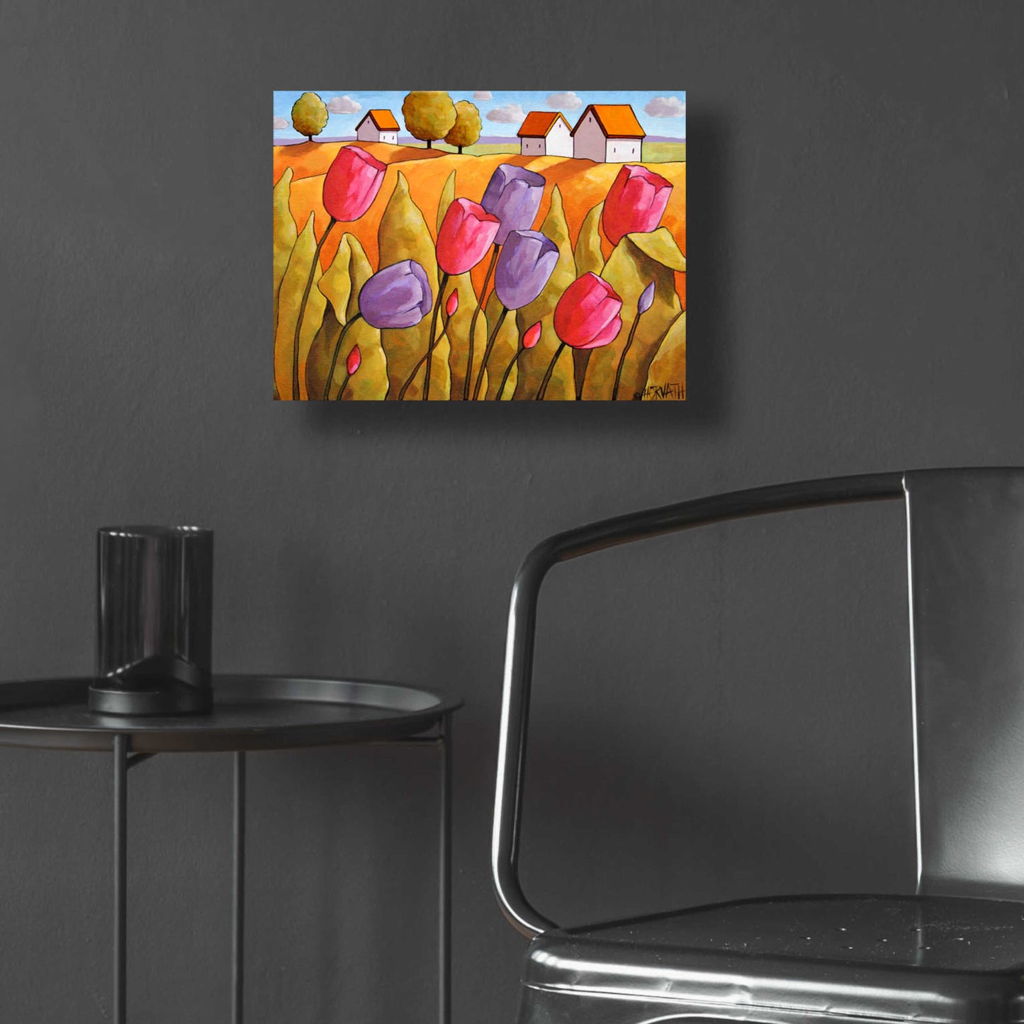 Epic Art 'Tulips Landscape Yellow' by Cathy Horvath-Buchanan, Acrylic Glass Wall Art,16x12