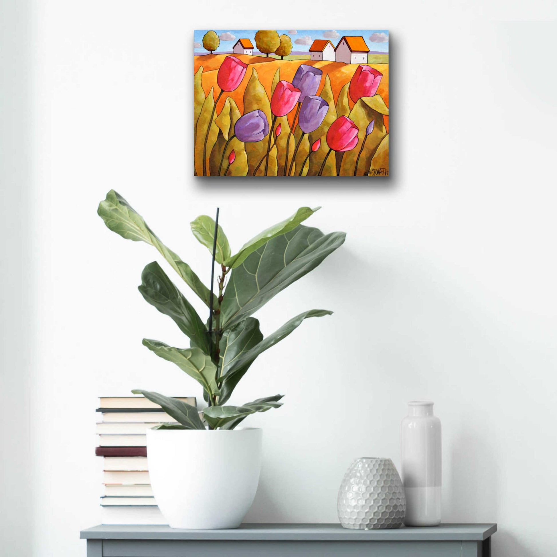 Epic Art 'Tulips Landscape Yellow' by Cathy Horvath-Buchanan, Acrylic Glass Wall Art,16x12