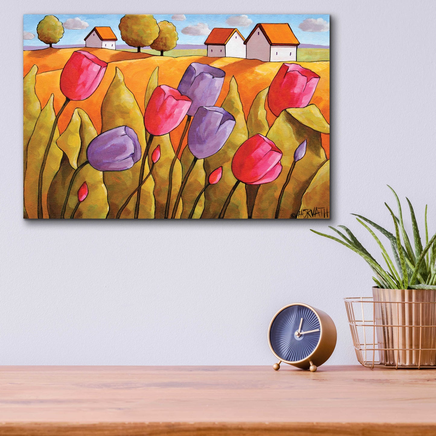 Epic Art 'Tulips Landscape Yellow' by Cathy Horvath-Buchanan, Acrylic Glass Wall Art,16x12