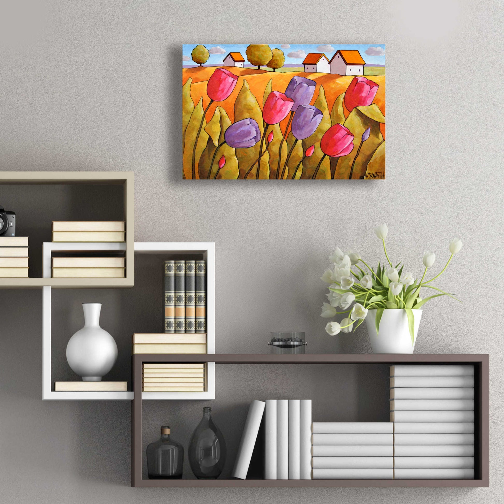 Epic Art 'Tulips Landscape Yellow' by Cathy Horvath-Buchanan, Acrylic Glass Wall Art,24x16