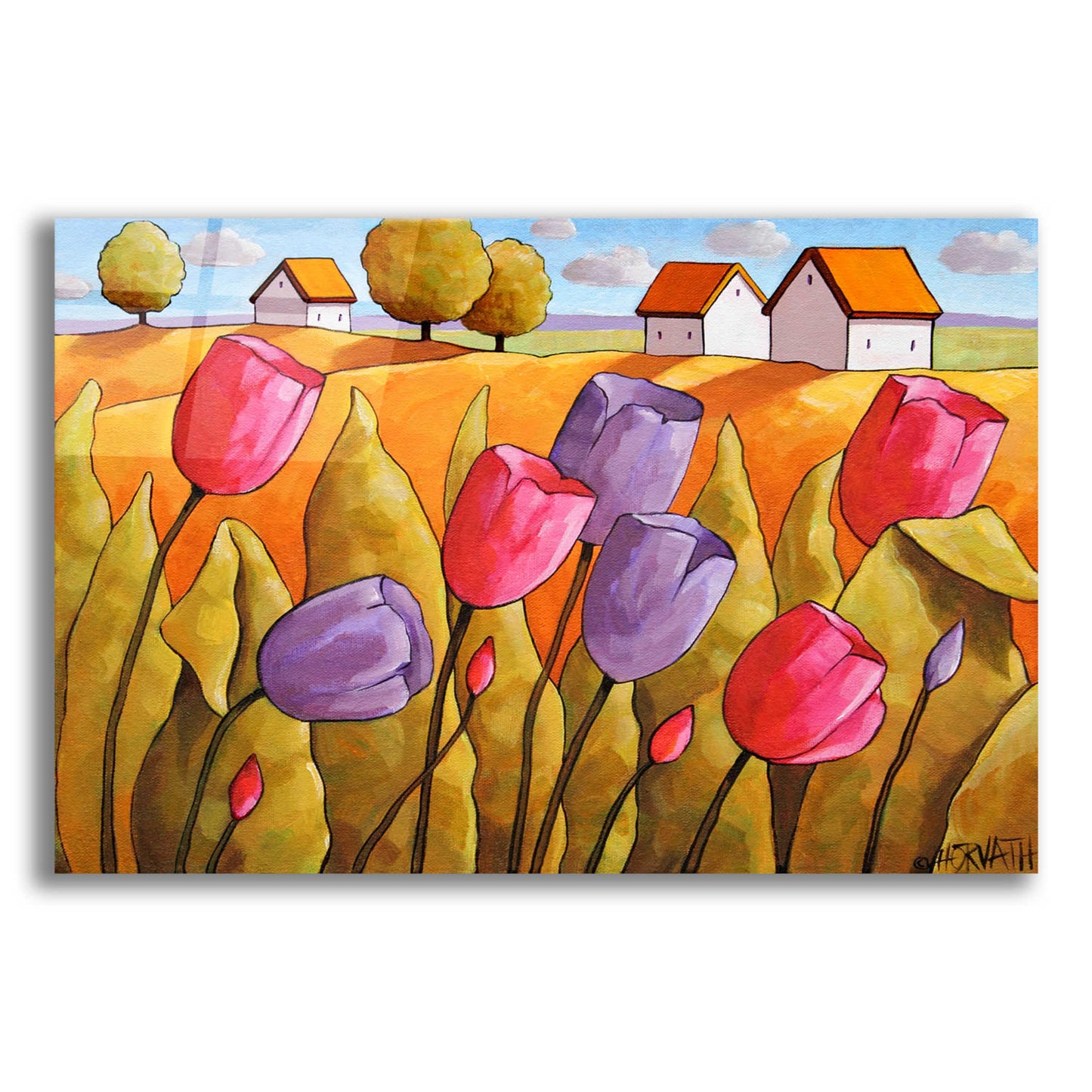 Epic Art 'Tulips Landscape Yellow' by Cathy Horvath-Buchanan, Acrylic Glass Wall Art,24x16