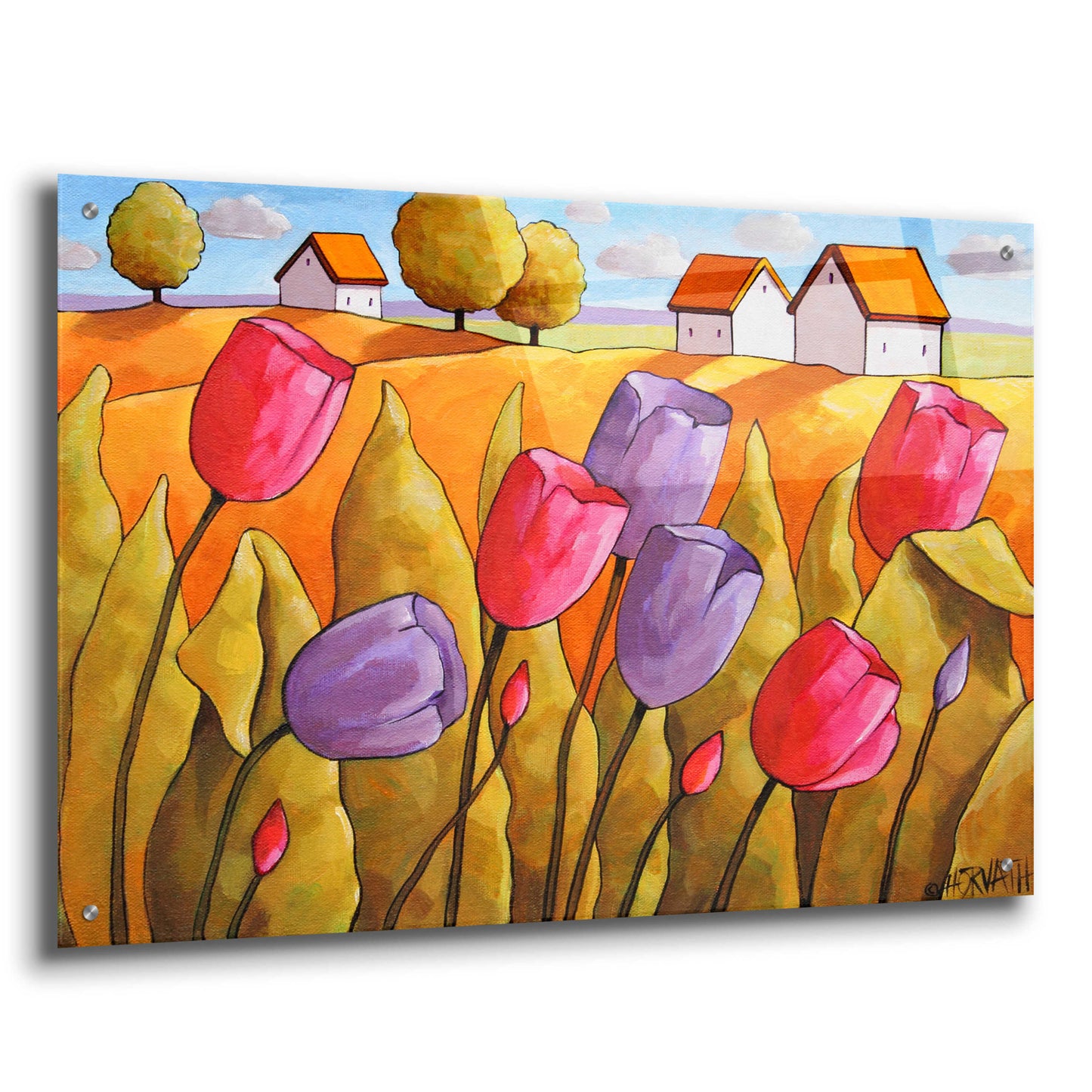 Epic Art 'Tulips Landscape Yellow' by Cathy Horvath-Buchanan, Acrylic Glass Wall Art,36x24