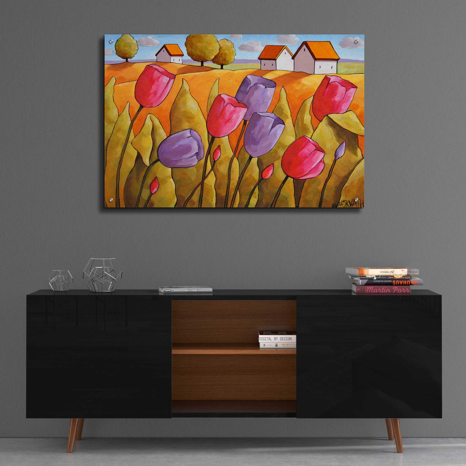 Epic Art 'Tulips Landscape Yellow' by Cathy Horvath-Buchanan, Acrylic Glass Wall Art,36x24