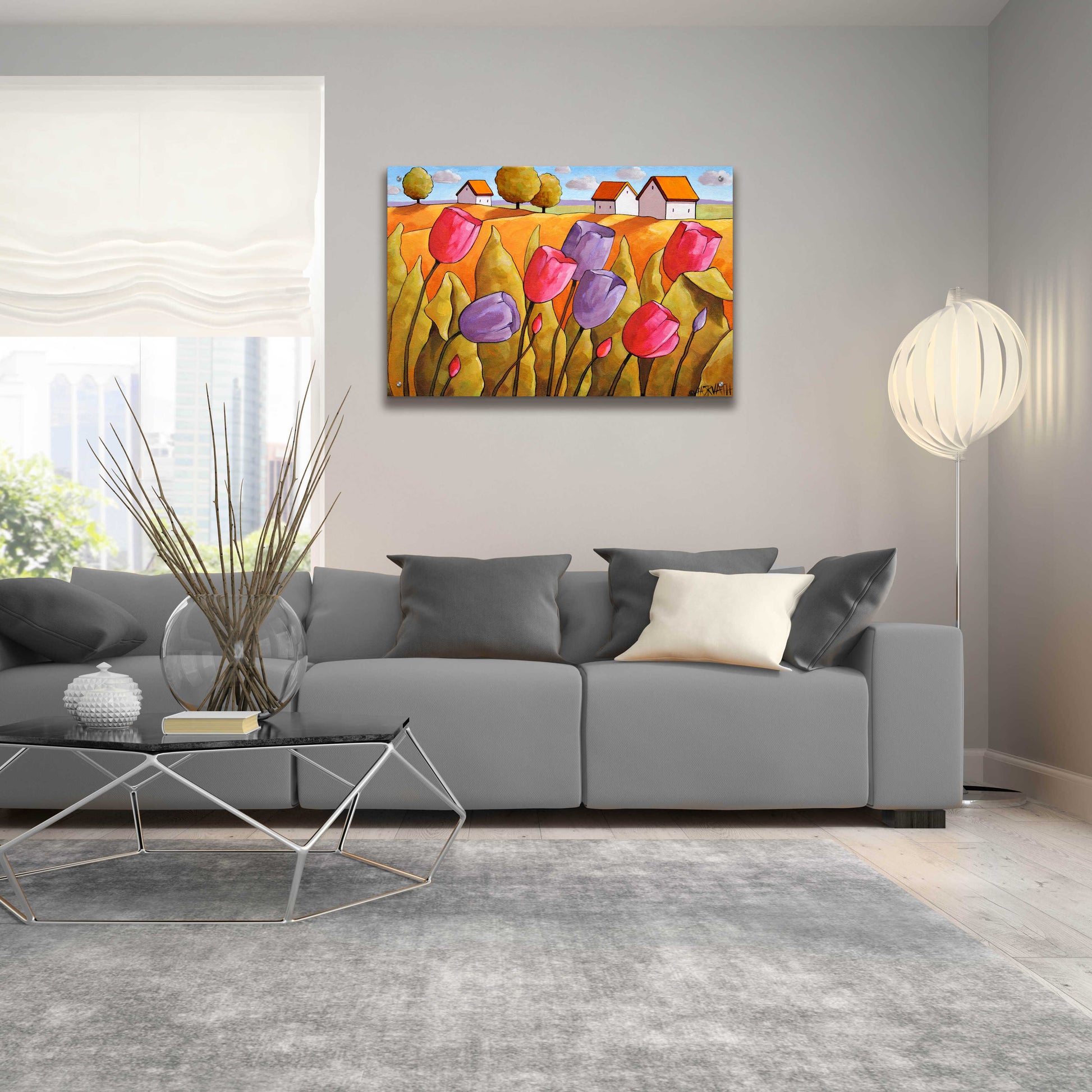 Epic Art 'Tulips Landscape Yellow' by Cathy Horvath-Buchanan, Acrylic Glass Wall Art,36x24