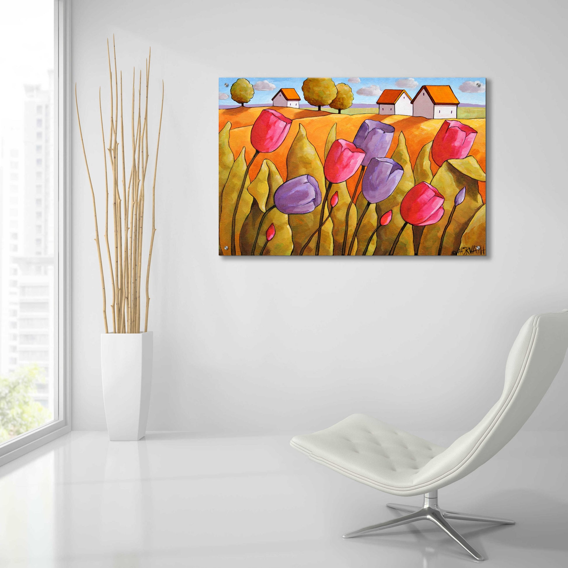 Epic Art 'Tulips Landscape Yellow' by Cathy Horvath-Buchanan, Acrylic Glass Wall Art,36x24