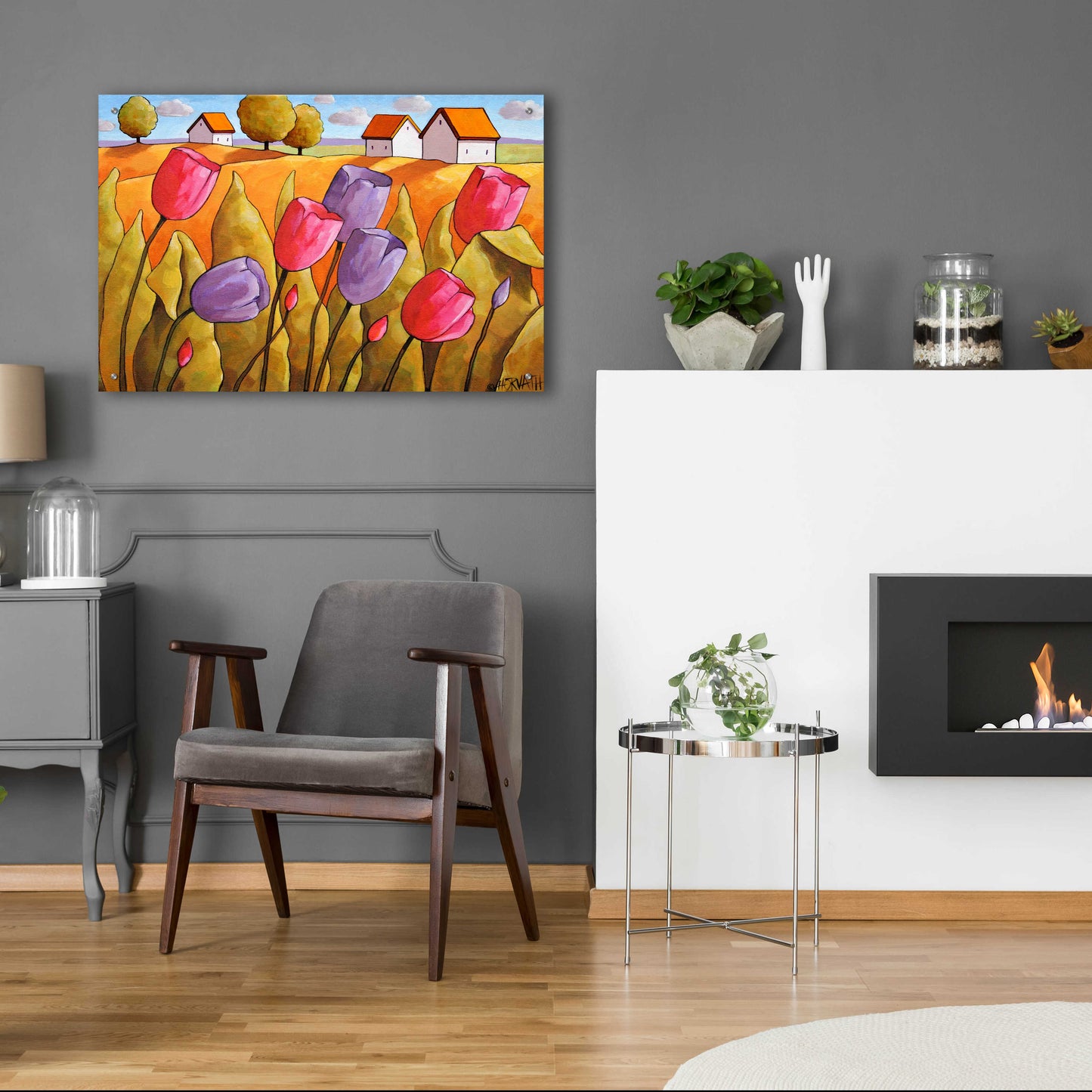 Epic Art 'Tulips Landscape Yellow' by Cathy Horvath-Buchanan, Acrylic Glass Wall Art,36x24