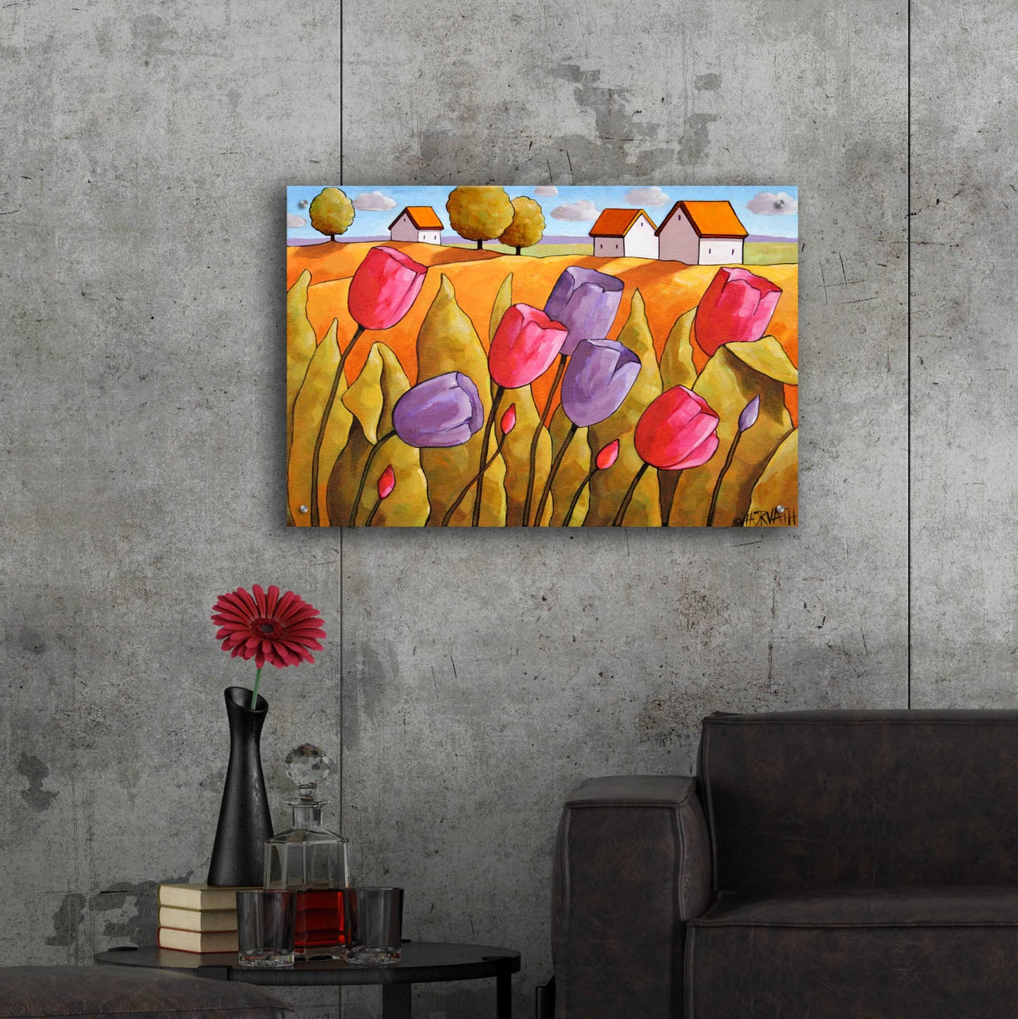 Epic Art 'Tulips Landscape Yellow' by Cathy Horvath-Buchanan, Acrylic Glass Wall Art,36x24