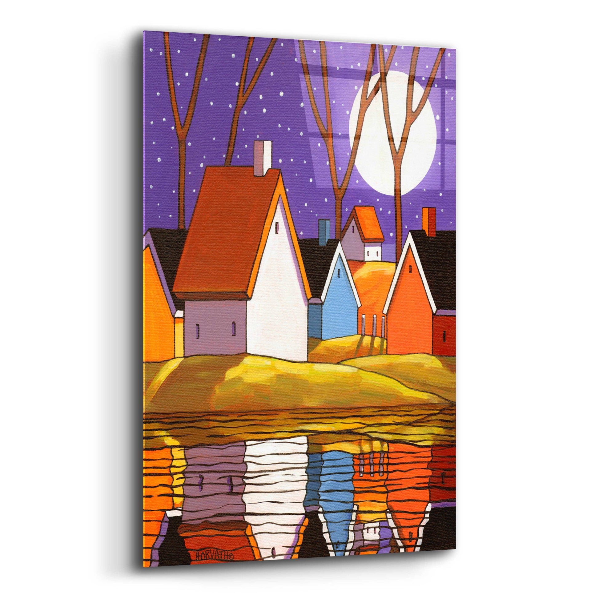 Epic Art 'Purple Sky and Stars Cottages' by Cathy Horvath-Buchanan, Acrylic Glass Wall Art,12x16