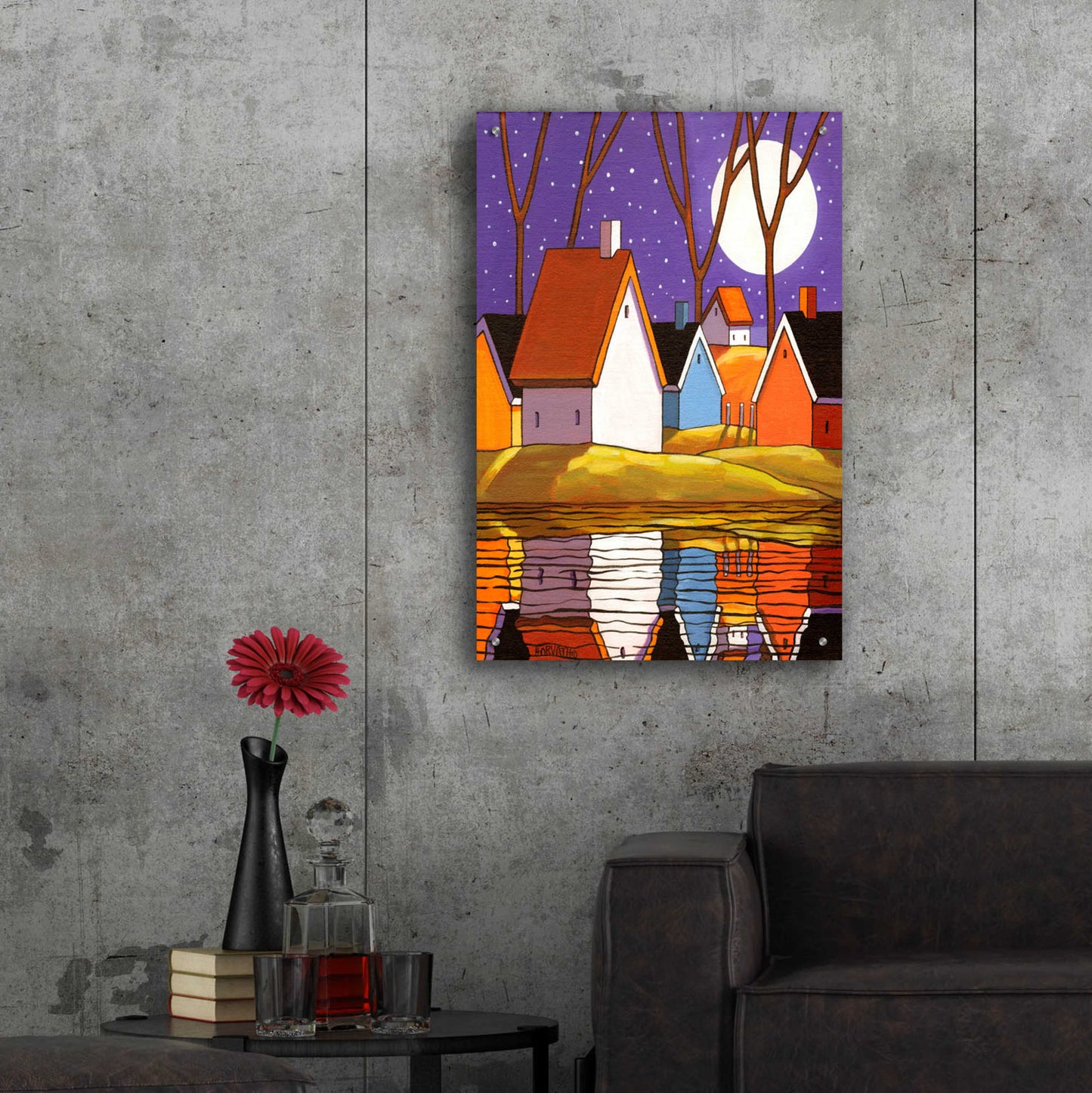 Epic Art 'Purple Sky and Stars Cottages' by Cathy Horvath-Buchanan, Acrylic Glass Wall Art,24x36