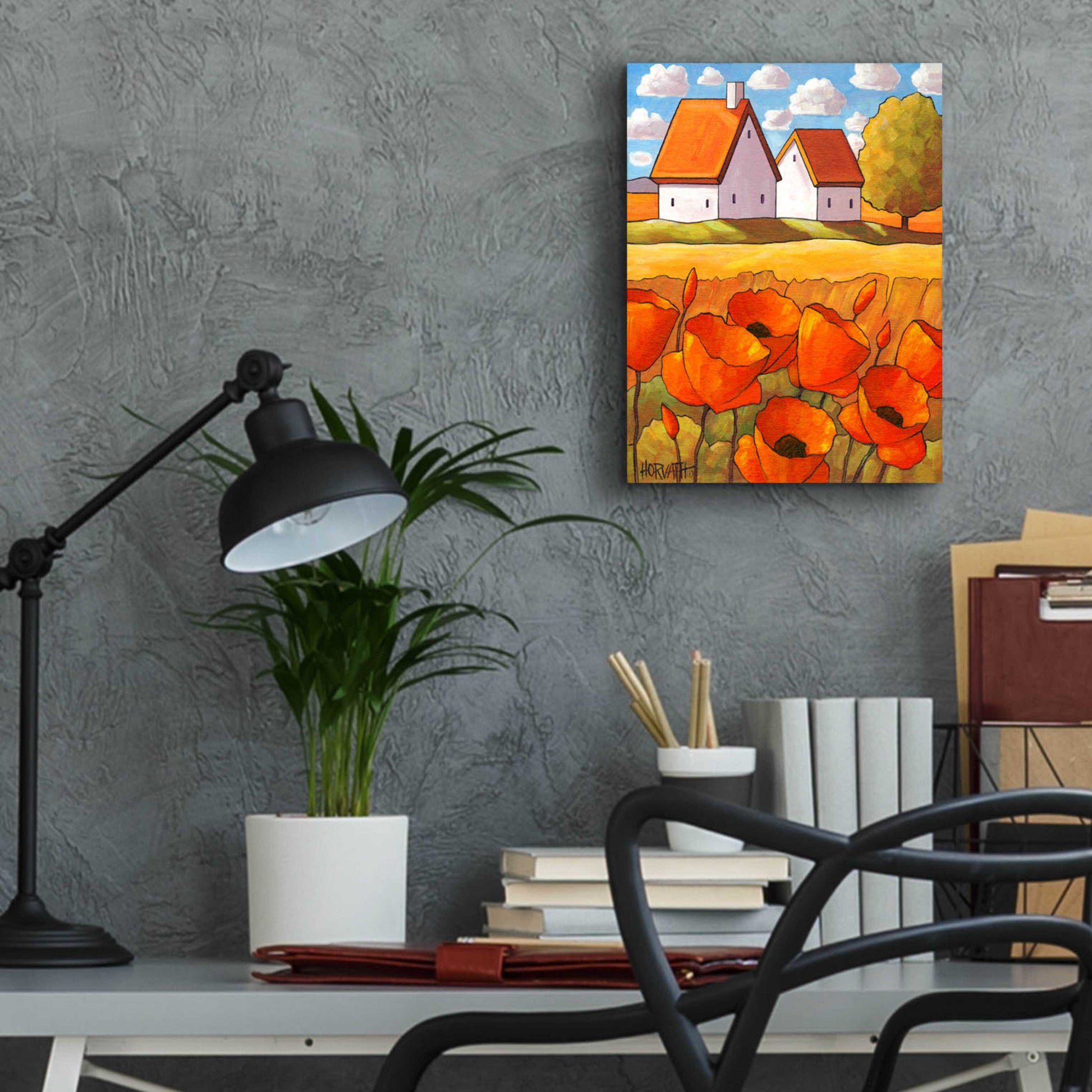 Epic Art 'Red Flower Fields Landscape' by Cathy Horvath-Buchanan, Acrylic Glass Wall Art,12x16