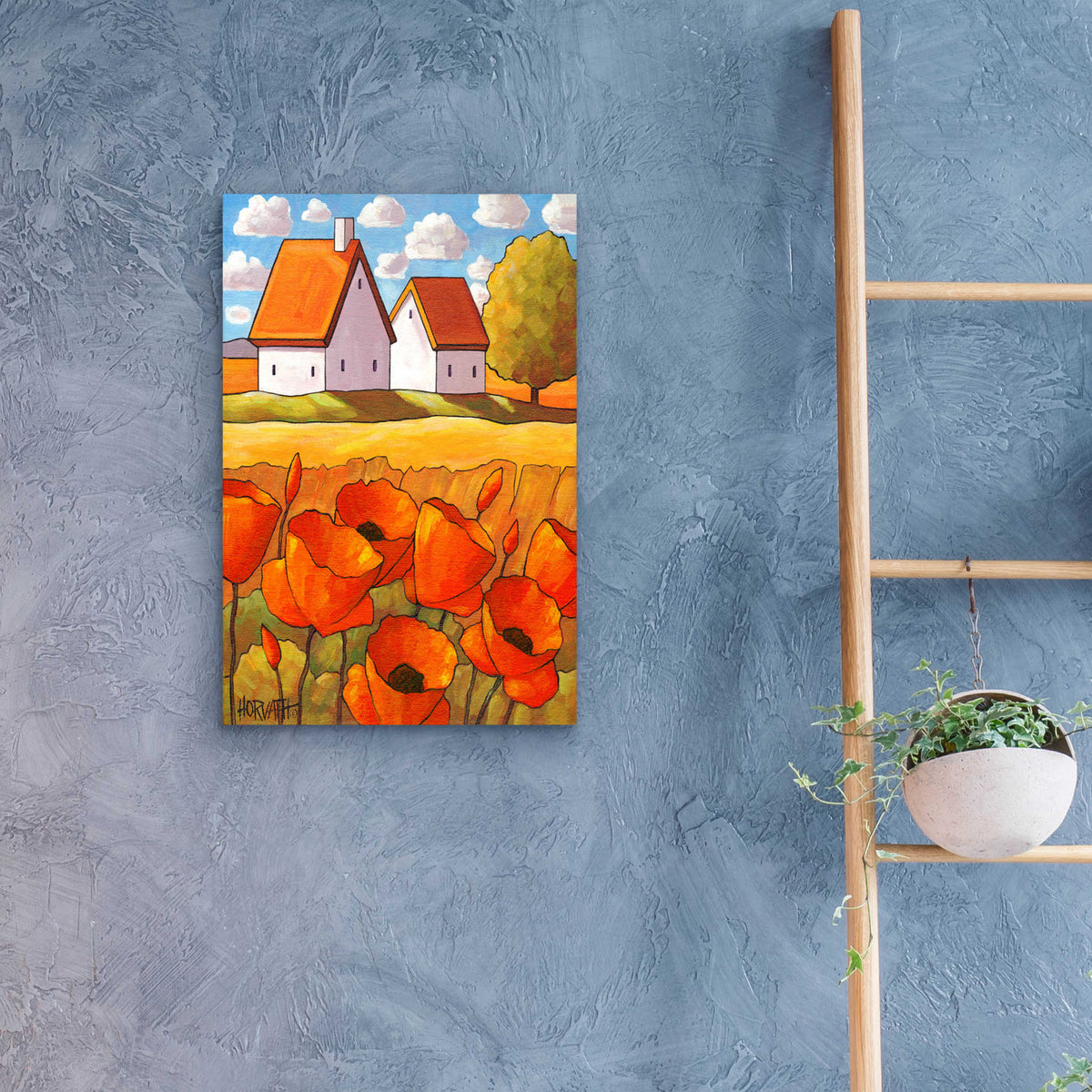 Epic Art 'Red Flower Fields Landscape' by Cathy Horvath-Buchanan, Acrylic Glass Wall Art,16x24