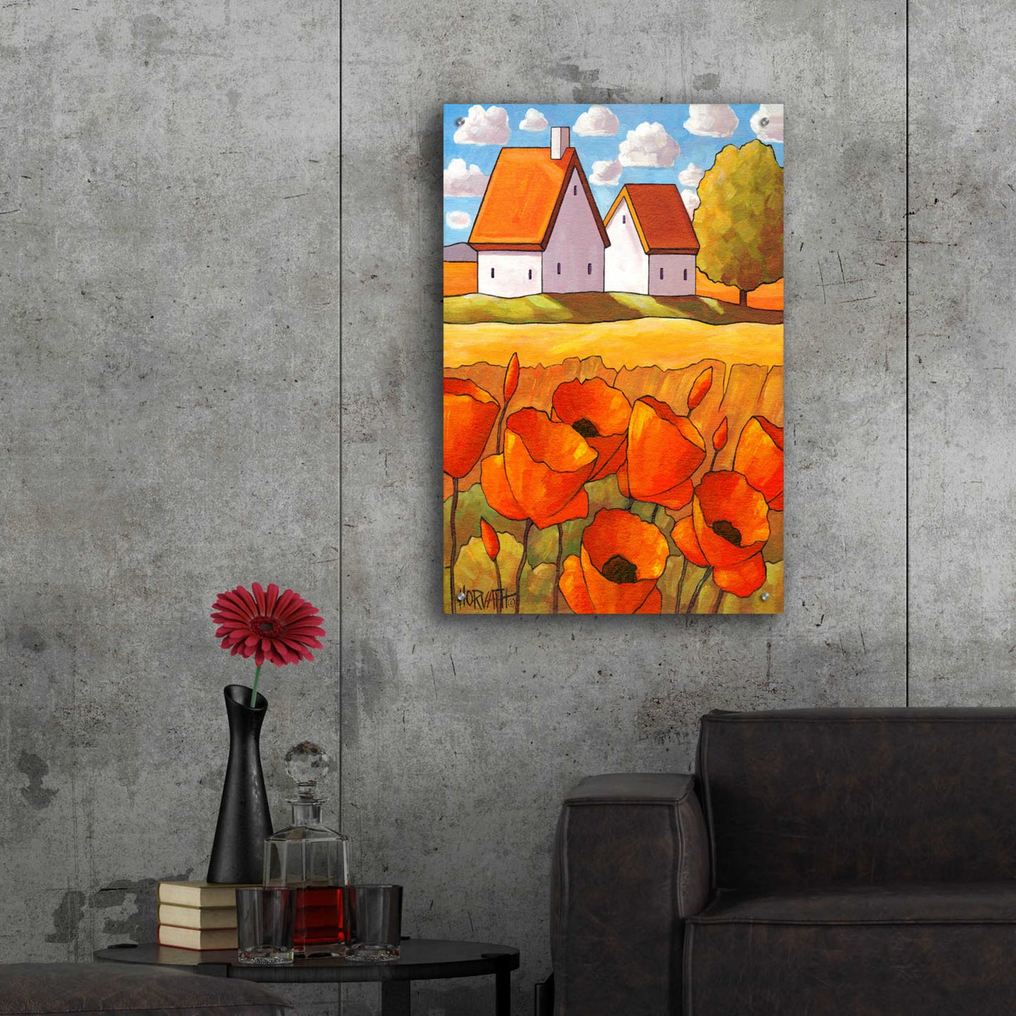 Epic Art 'Red Flower Fields Landscape' by Cathy Horvath-Buchanan, Acrylic Glass Wall Art,24x36