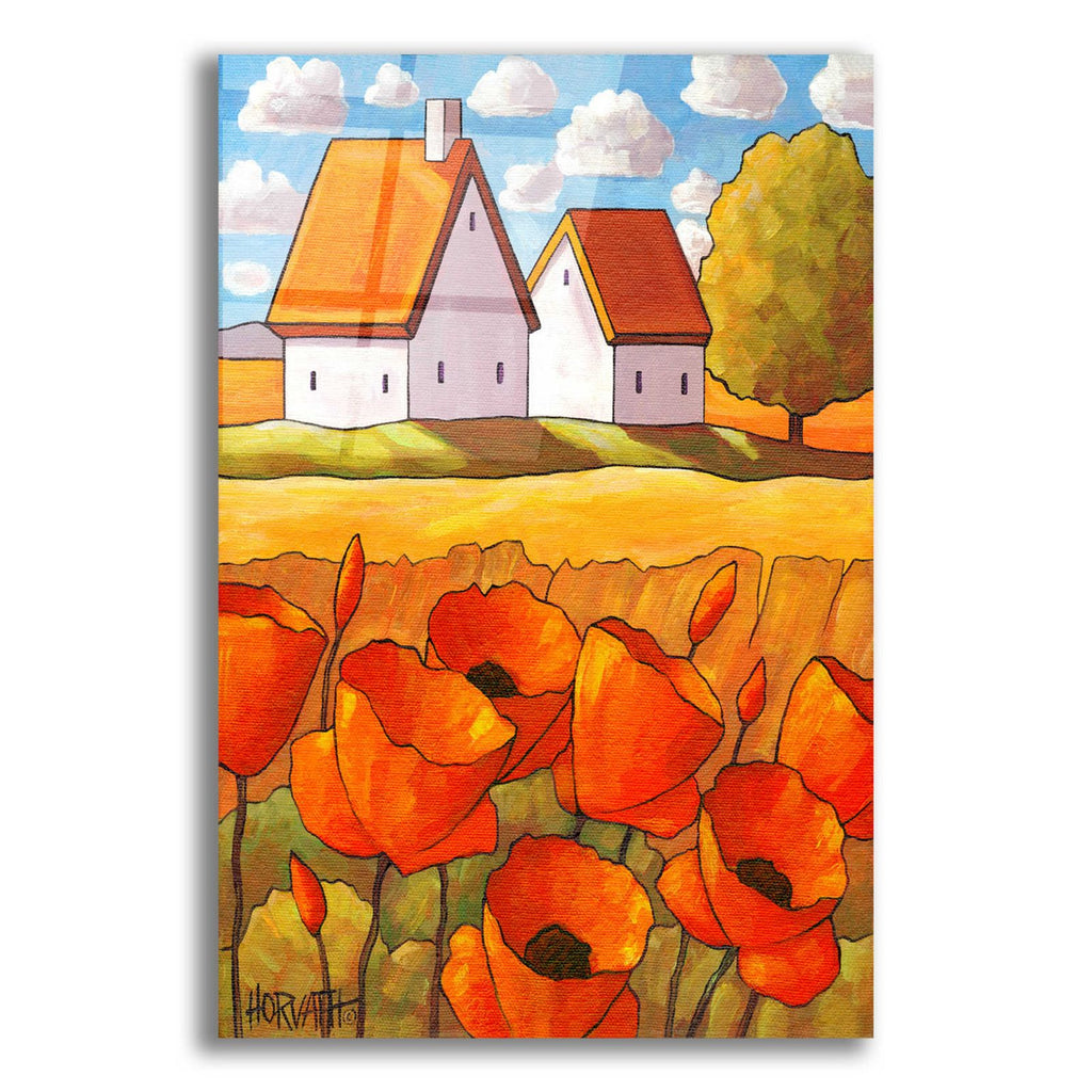 Red Flower Fields Landscape by Cathy Horvath acrylic glass wall art