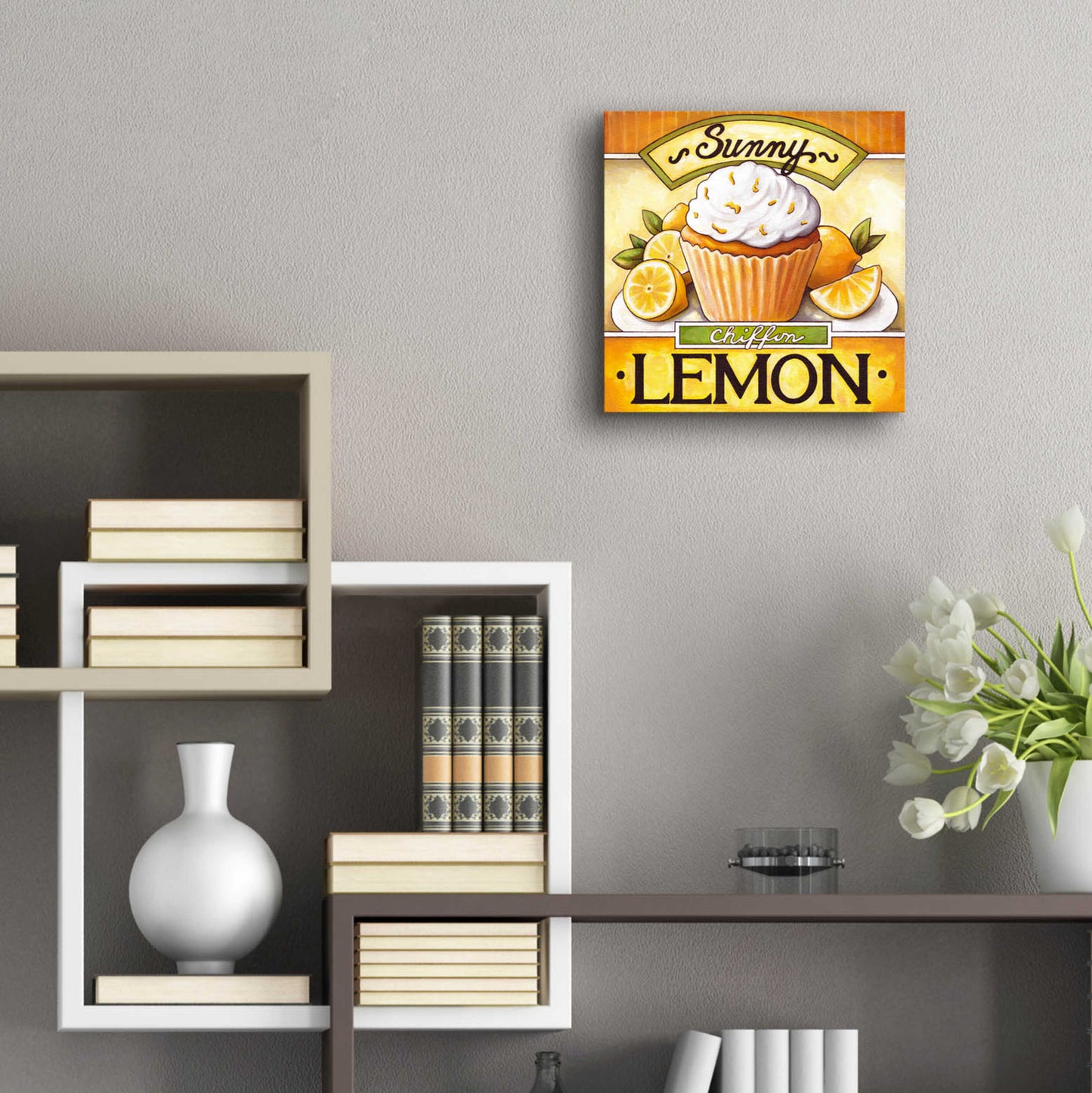 Epic Art 'Cupcake Sunny Lemon Chiffon' by Cathy Horvath-Buchanan, Acrylic Glass Wall Art,12x12