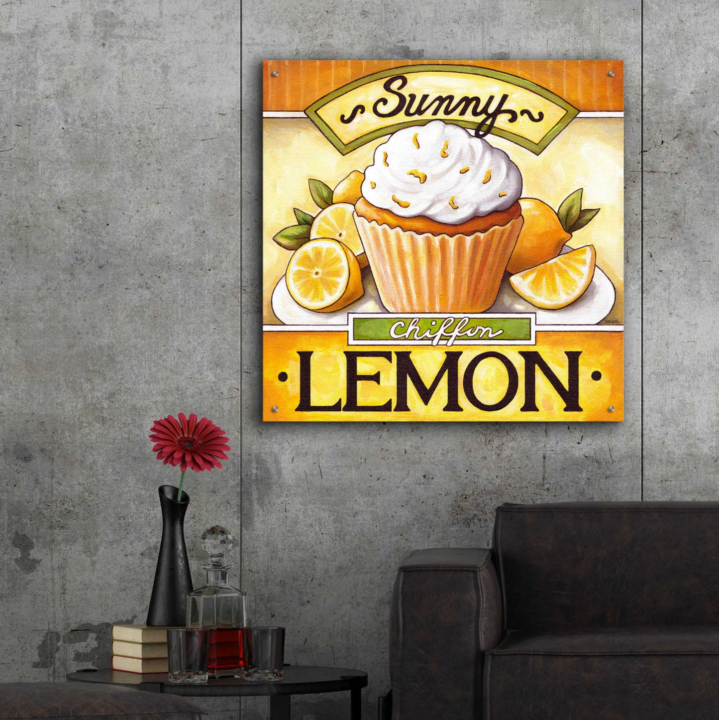 Epic Art 'Cupcake Sunny Lemon Chiffon' by Cathy Horvath-Buchanan, Acrylic Glass Wall Art,36x36