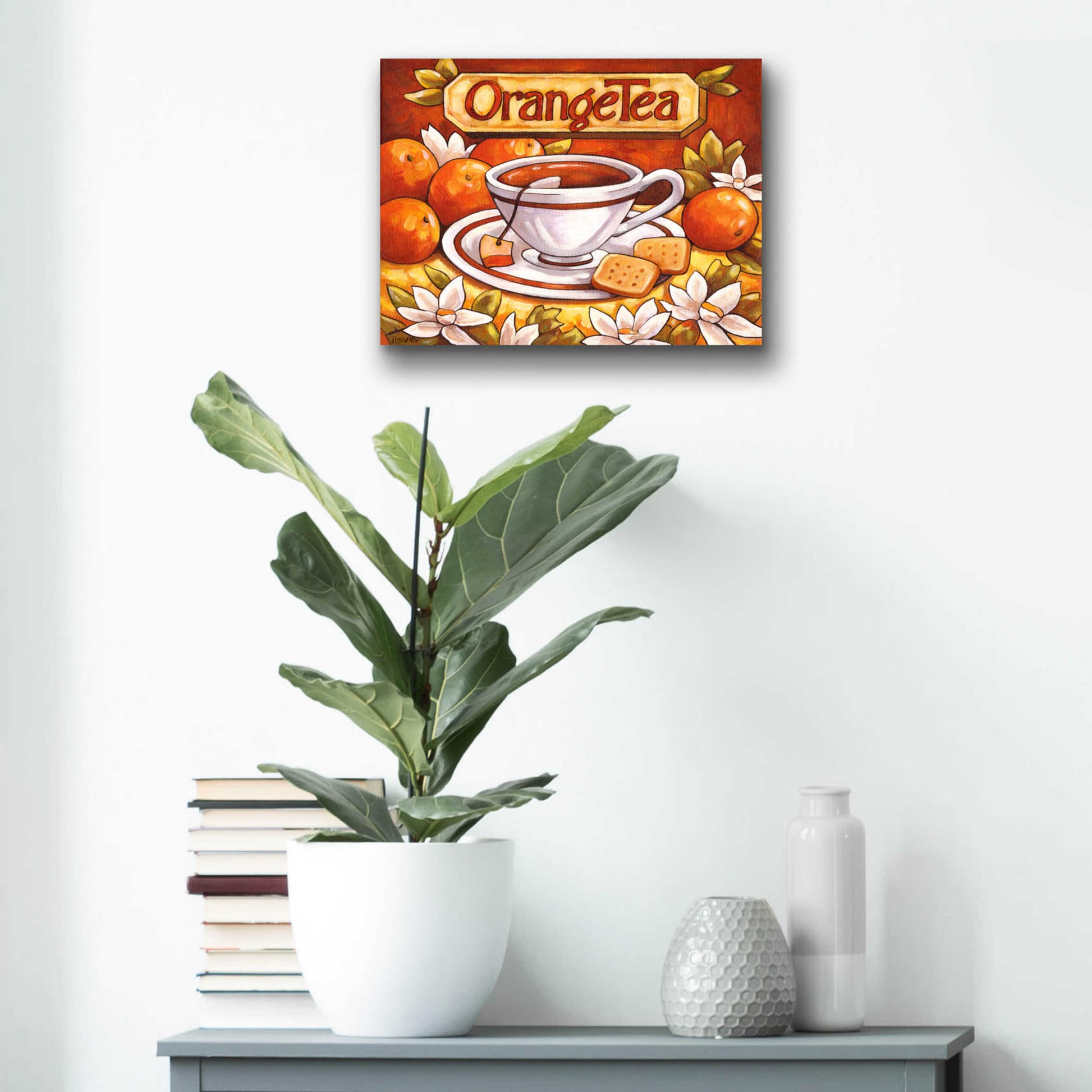 Epic Art 'Tea Time Orange Tea' by Cathy Horvath-Buchanan, Acrylic Glass Wall Art,16x12