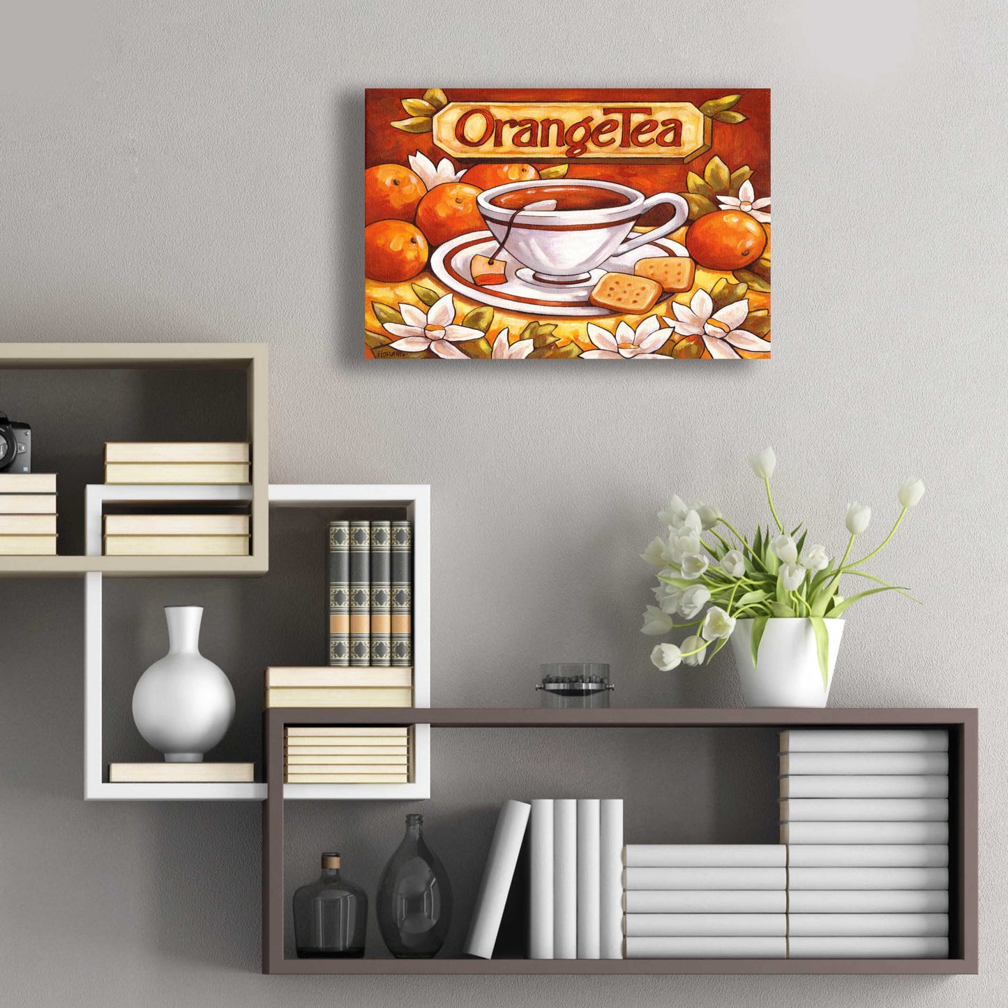 Epic Art 'Tea Time Orange Tea' by Cathy Horvath-Buchanan, Acrylic Glass Wall Art,24x16