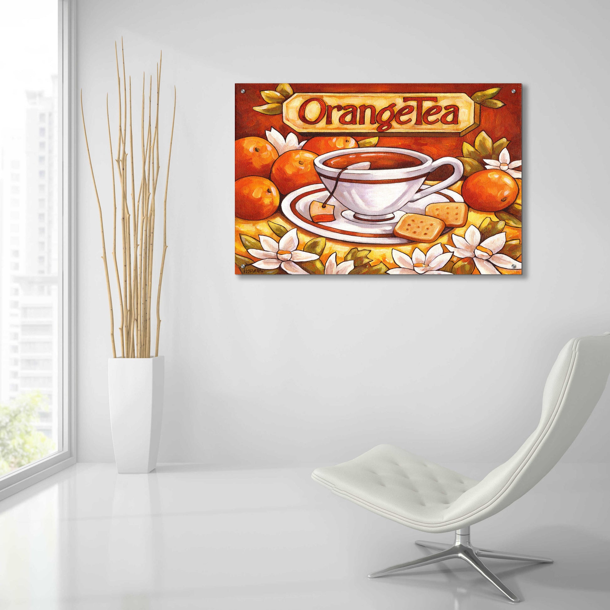 Epic Art 'Tea Time Orange Tea' by Cathy Horvath-Buchanan, Acrylic Glass Wall Art,36x24