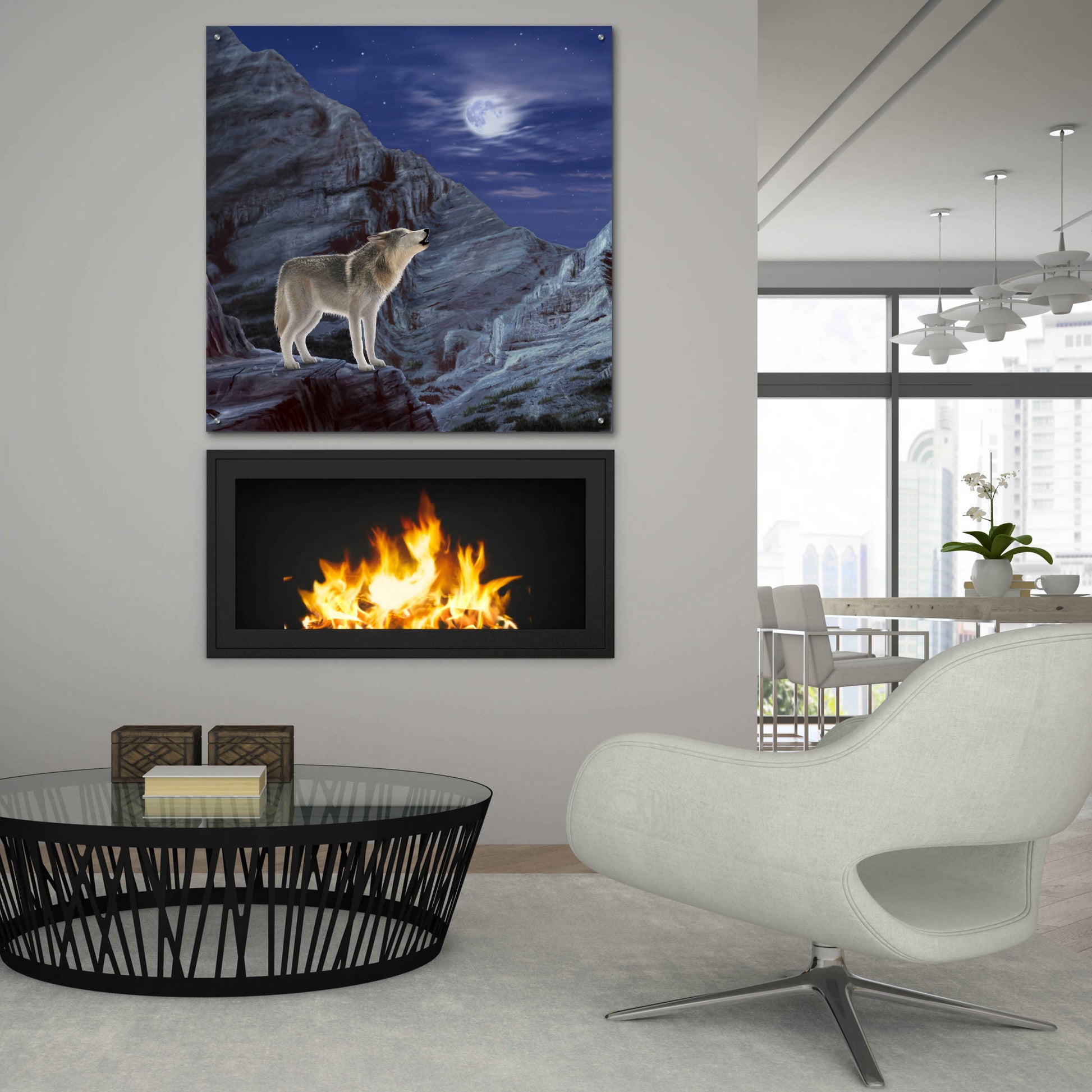 Epic Art 'Wolf Moon' by Chris Dobrowolski, Acrylic Glass Wall Art,36x36