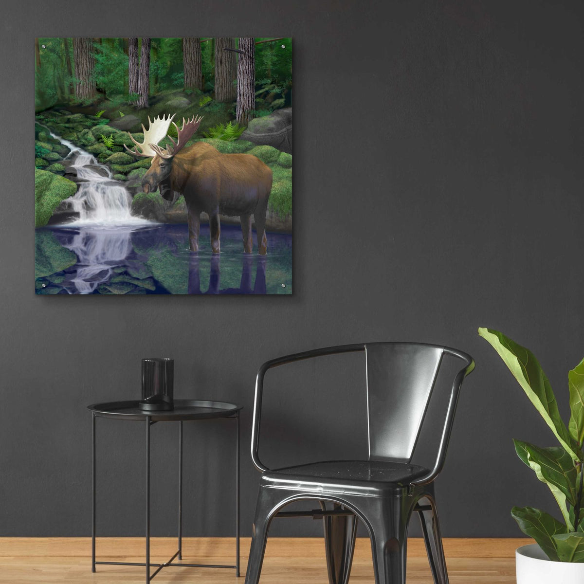 Woodland Moose by Chris Dobrowolski - 36x36 acrylic wall art in a room